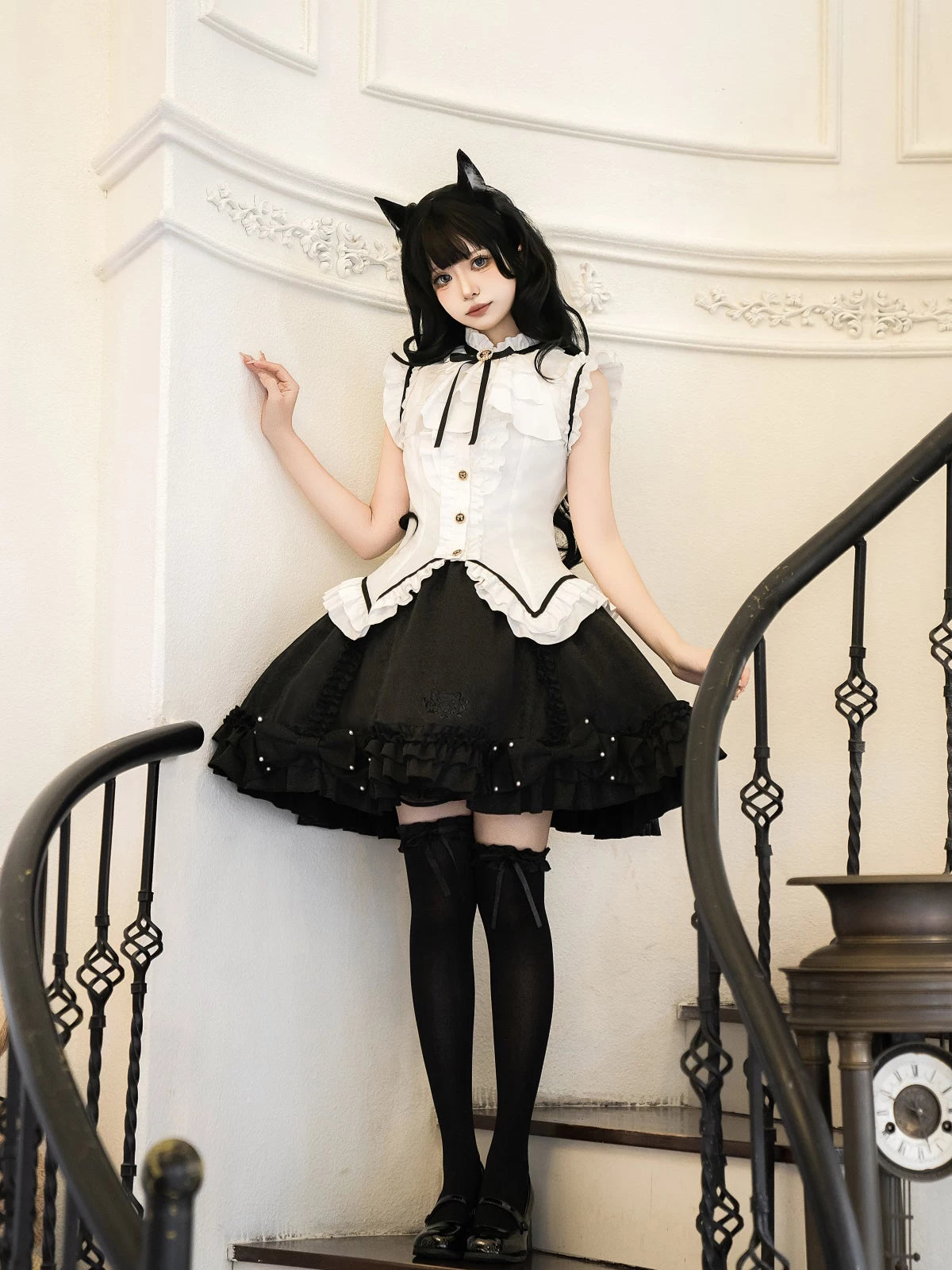 Miss Black Cat - Gothic Maid Lolita Skirt Set, Slim Fit 44962:829838