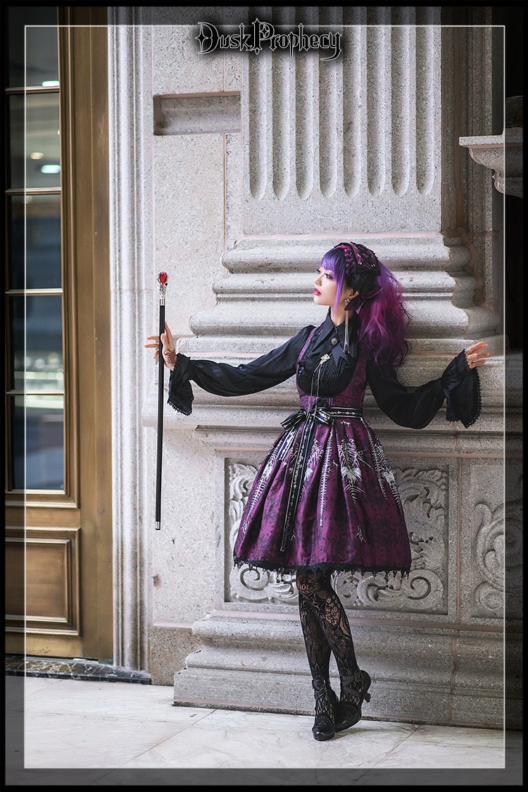 DuskProphecy - Coccyx - Elegant Lolita Dress High Waist Fishbone Print JSK Set 34722:466508