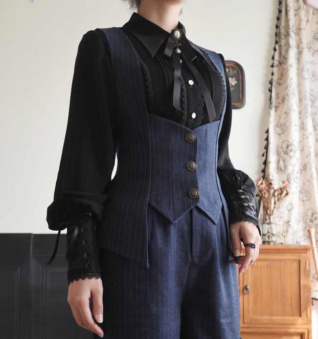 Forest Song - Griffin's Appointment - Vintage Lolita Vest Swallow Tail Vest S Navy Vest (in stock)