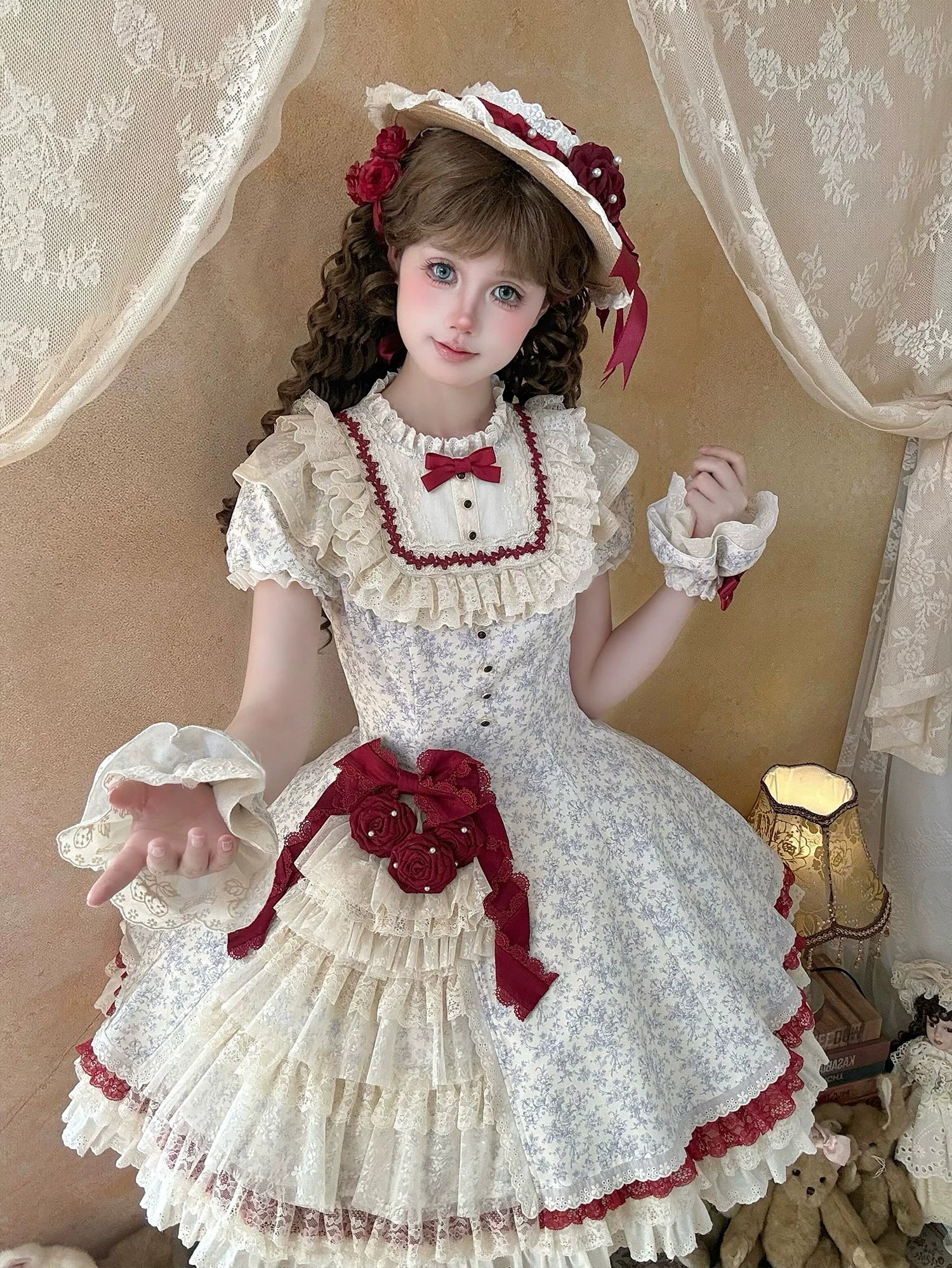 Miss Bula - Cotton Old School Lolita Floral Print OP Dress