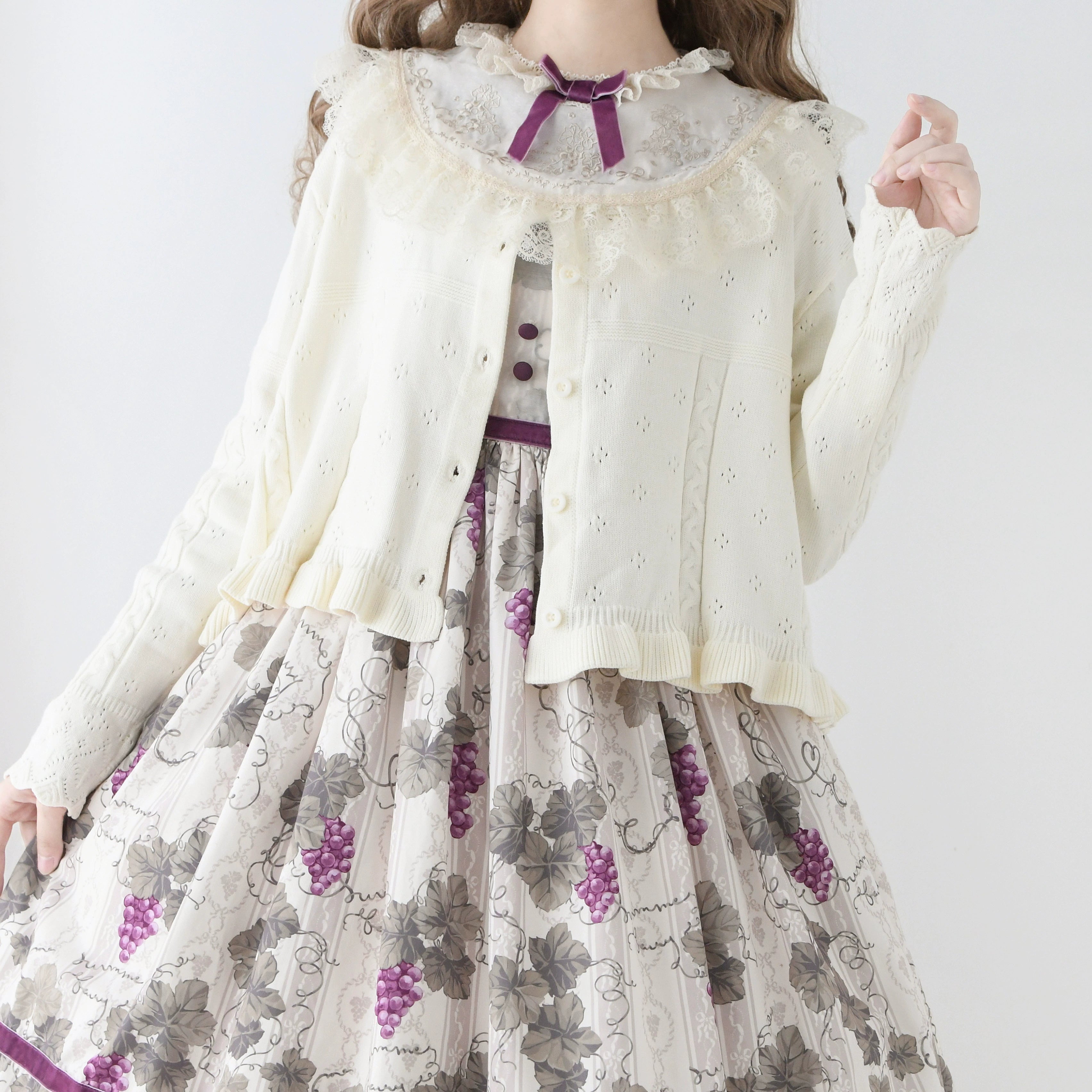 MIST - Kawaii Lolita Sweater Cardigan, Ruffled Lace Hem 43896:789154