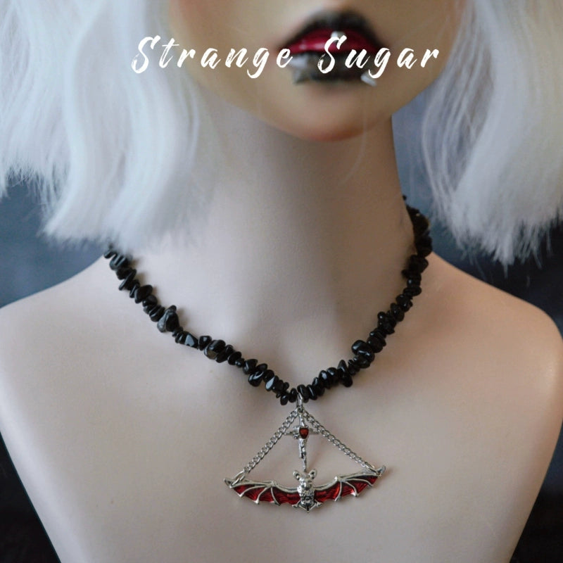 Strange Sugar - Handmade Gothic Lolita Choker, Multiple Pendant Bat Cross 4