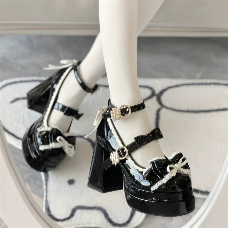 Dreamy Butterfly - Sweet Lolita Round Toe Heel Shoes, Bows & Ruffles 45139:835997