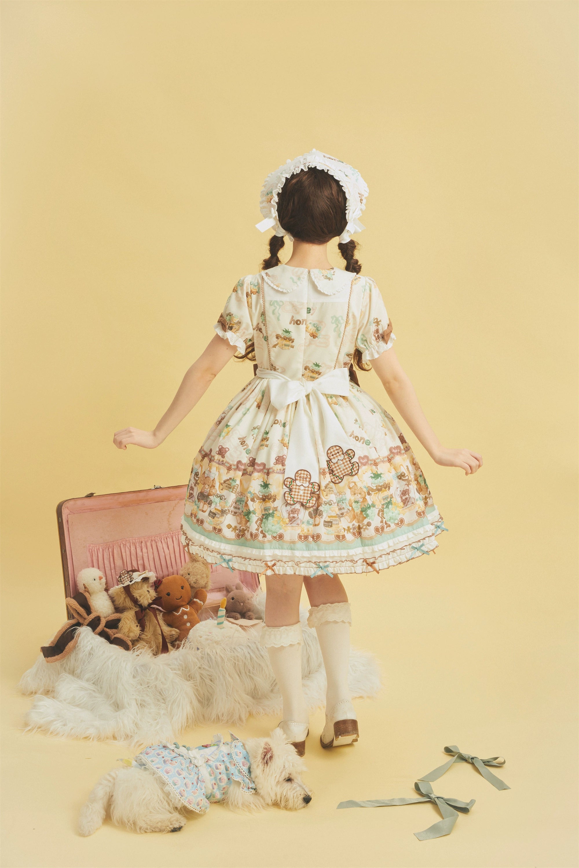 Babyblue - Little Bear Honey Jar - Kawaii Lolita Short Sleeve OP Gingerbread Man Embroidered Dress