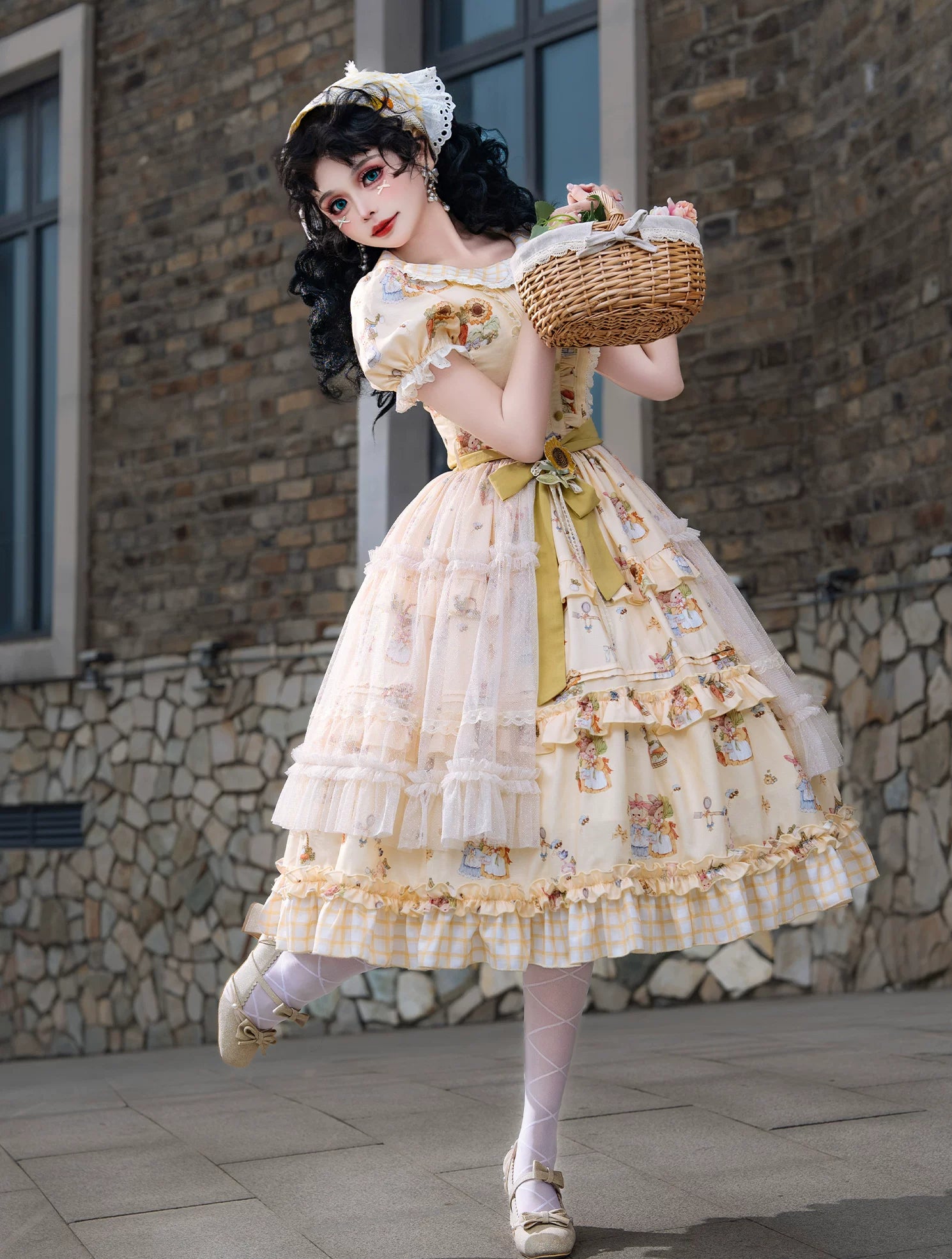 Bunny Harvest Season - Country Lolita Peter Pan Collar OP, Bunny Print JSK 44533:811845