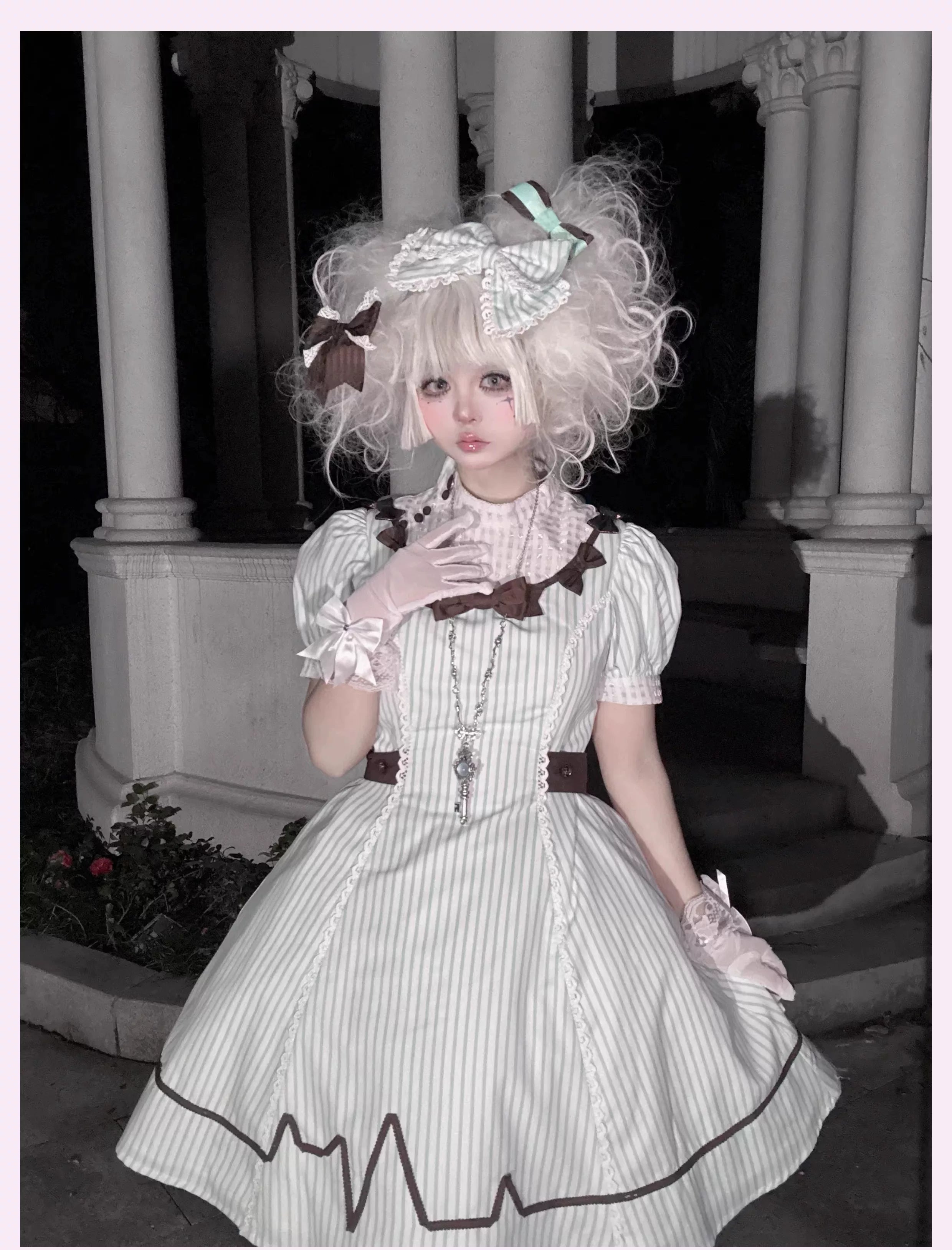 Mint Prescription - Old School Lolita Striped OP Dress, Electrocardiogram Trace