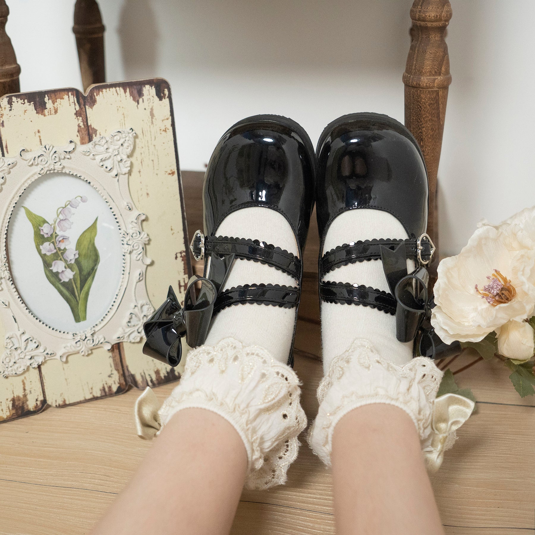 Dolly Doll~Apple Candy~Mary Jane Lolita Shoes Bow PU Low-Mid Heel Shoes 35 Black (35 36 37 38 39 40 / Black) 32682:408352