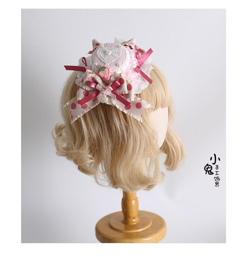Xiaogui - Sweet Lolita Headdress Pink White Top Hat and Hairband