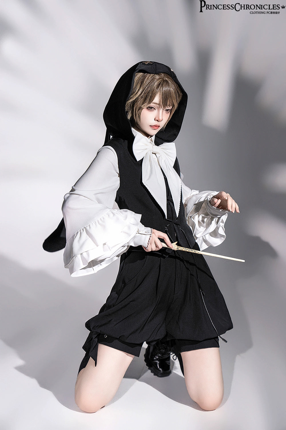 Princess Chronicles - Rabbit Feather - Black Ouji Lolita Vest Shorts Suit Prince Cloak Set