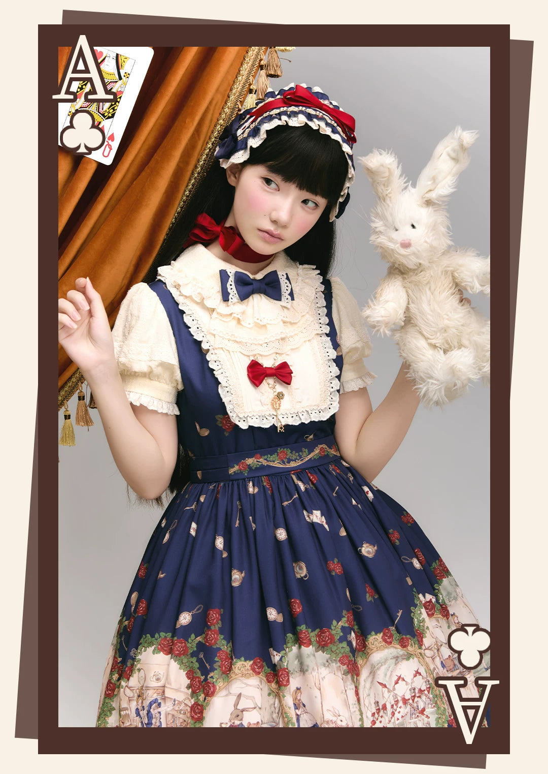 Down the Rabbit Hole - Daily Wear Classic Lolita OP & JSK Dress, Alice in Wonderland Print 46008:871976