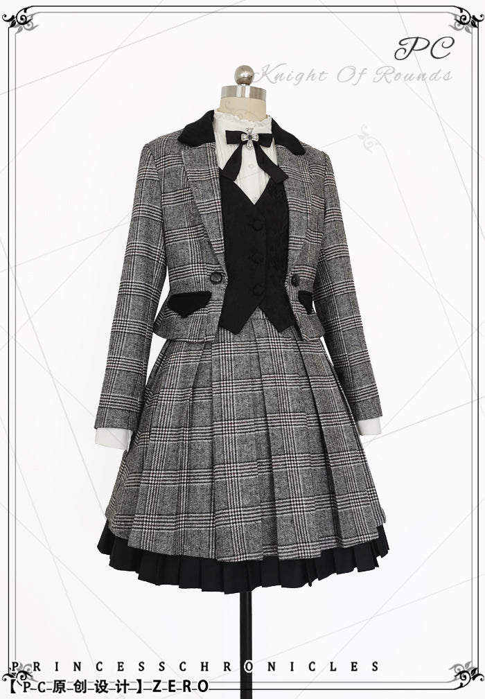 Princess Chronicles~ZERO~Retro Lolita Plaid Print Skirt Set XS coat (false two piece) 