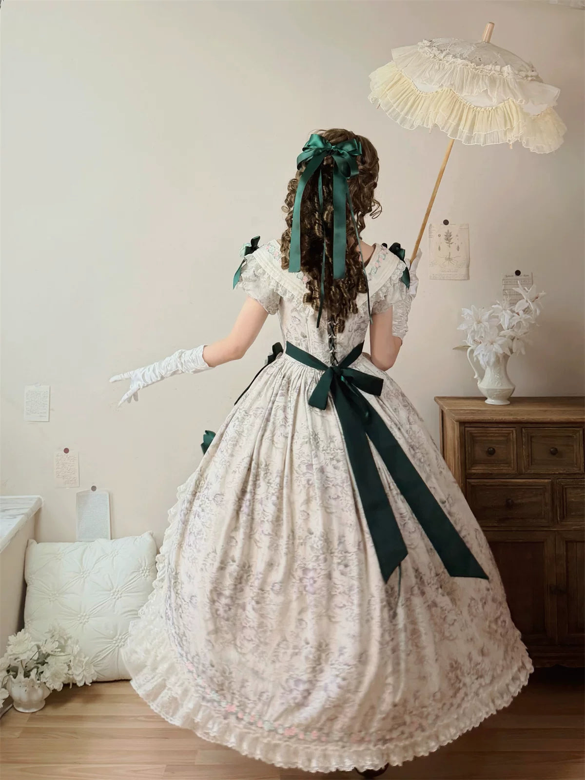 Dolota Flower Wall - Classic Lolita Floral OP Dress, Open Shoulder 44485:811097