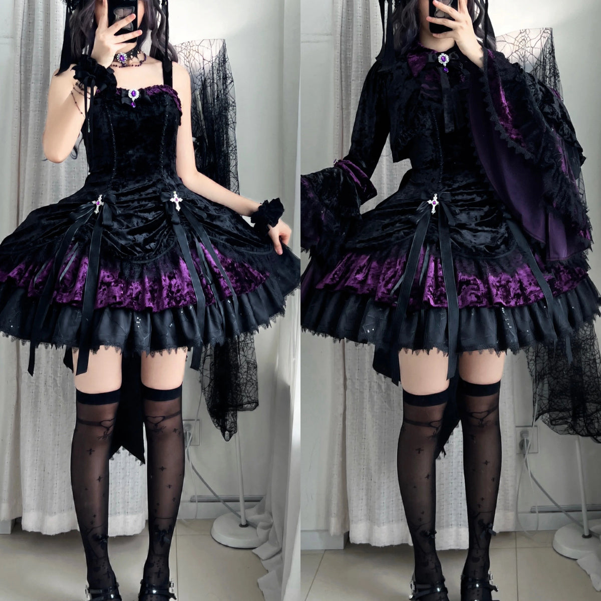 Dark Raven Poem - Gothic Lolita JSK & Bolero Dress Set, Diamond Velvet 45967:869769