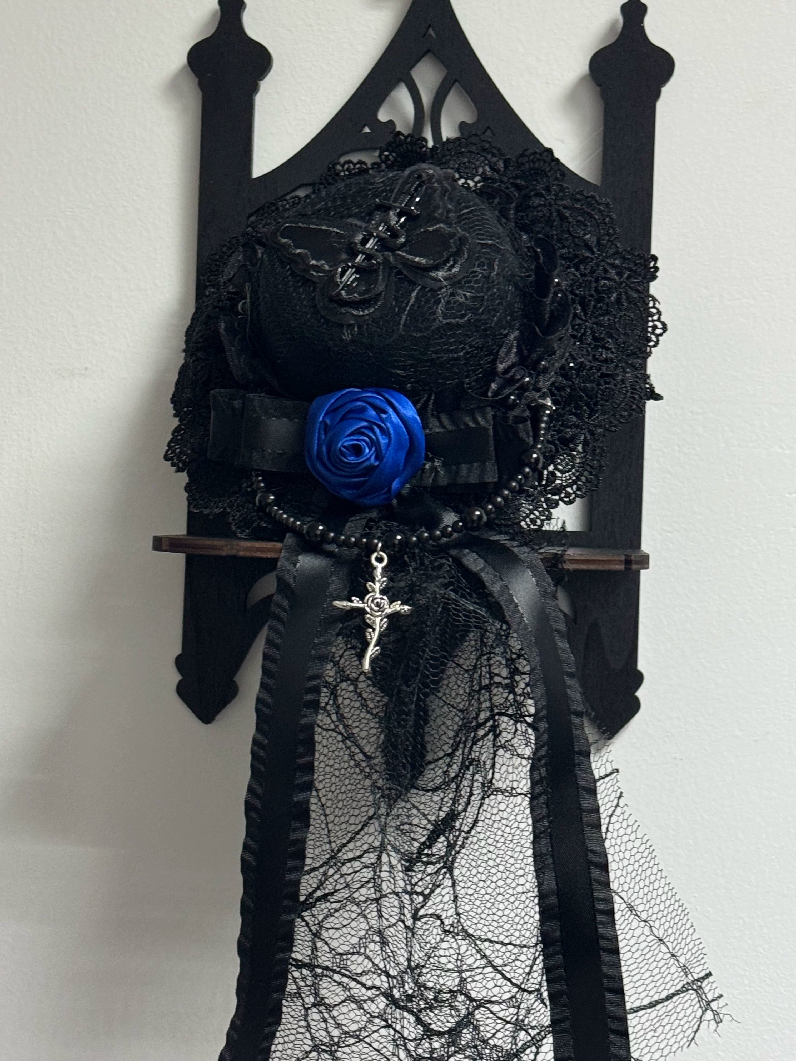 Blue Blood Wedding - Printed Gothic Lolita JSK Dress, Corset SK Set Black Top Hat Only S
