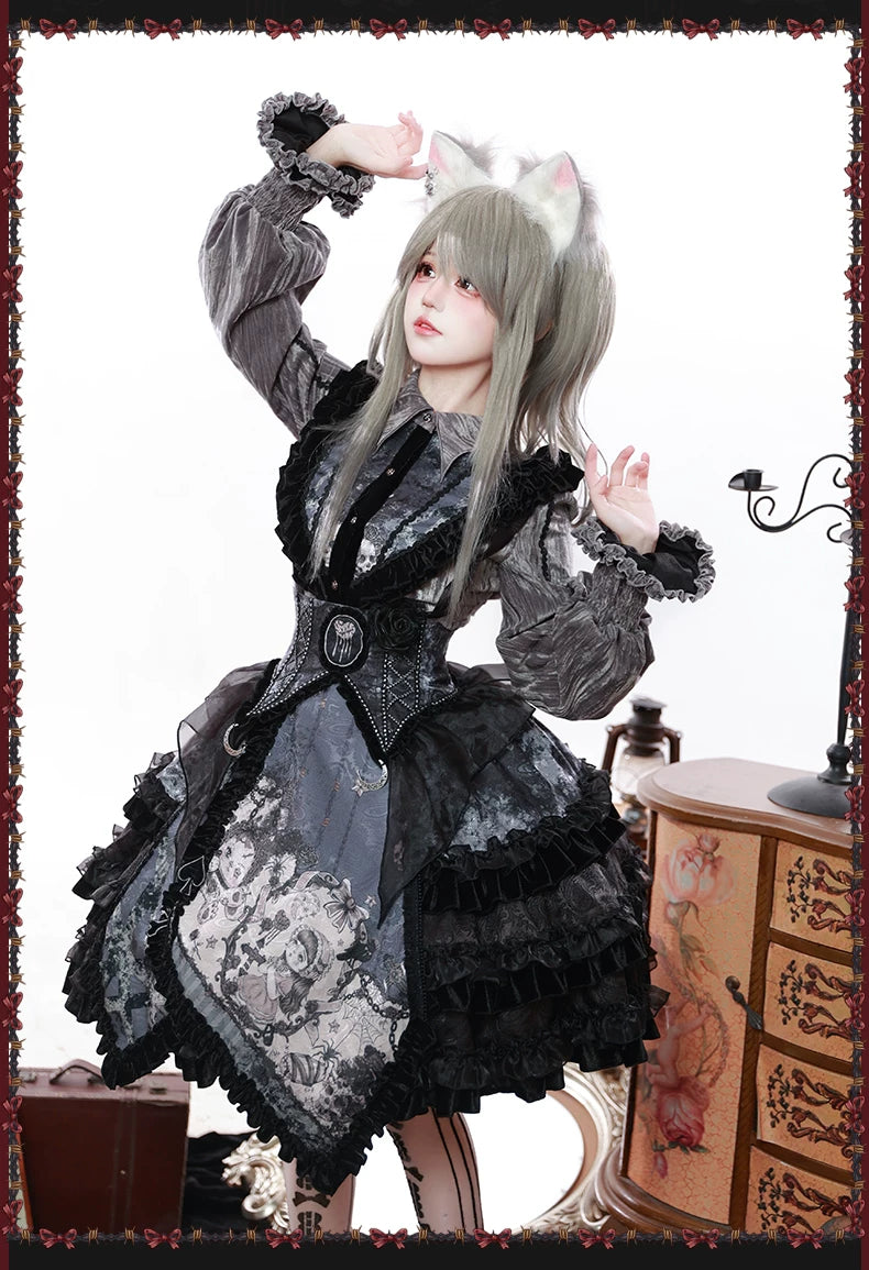 Werewolf Slayer - Gothic Lolita Shirt & Suspender SK Dress Set, Tiered Skirt 44541:811953