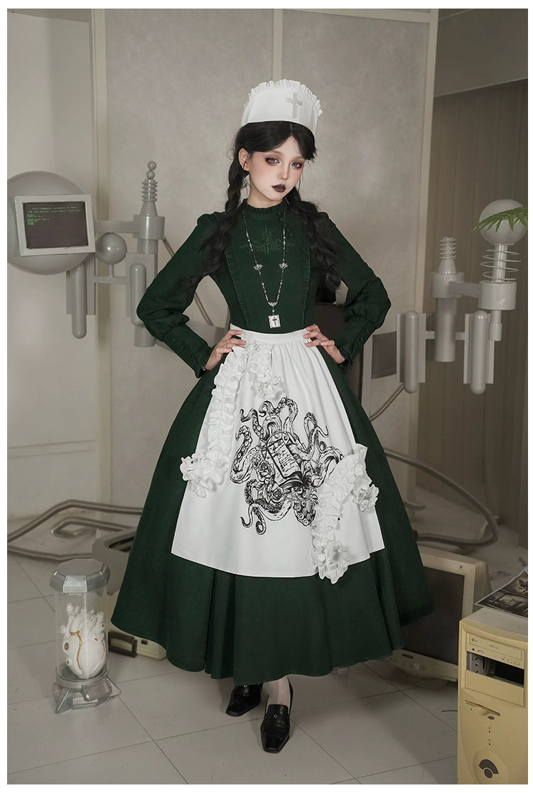 With PUJI - Letter and Poetry · Abyss Clinic - Gothic Lolita Green Dress Set 43929:789711