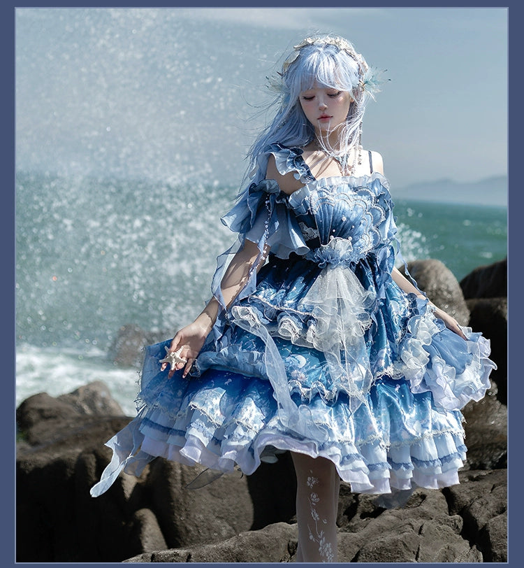 YingLuoFu - Blue Breath Jellyfish - Classic Lolita Jumper Dress, Side Zipper 43572:779894