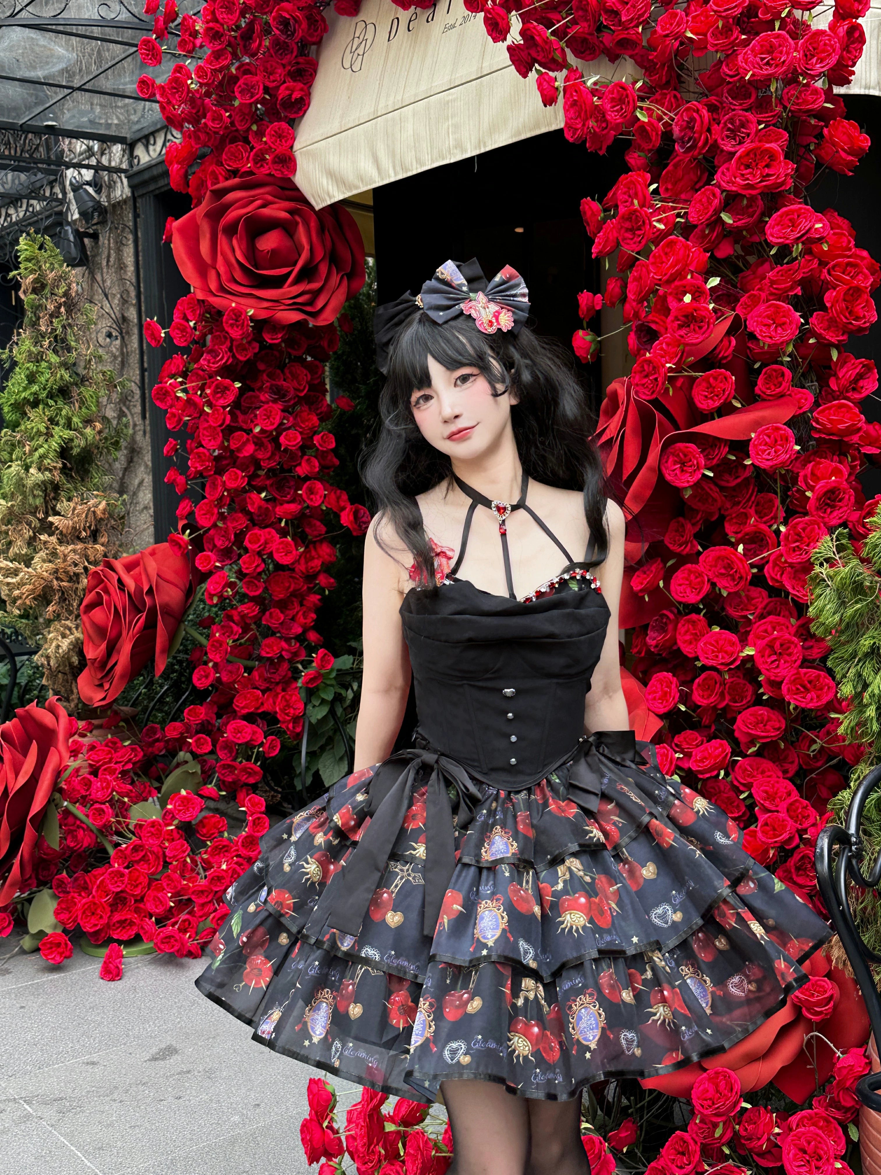 (Buy for me)Gloaming~Sweet Lolita Cherry print Short Sleeve OP and SK Set 28840:322676
