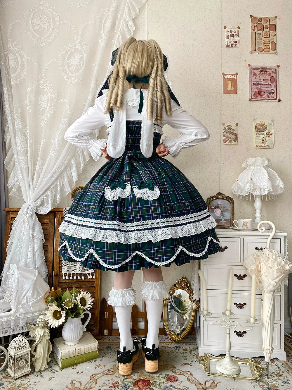 Plaid Petal Bunny - Old School Lolita Plaid JSK Dress, Side Pockets 44674:818459