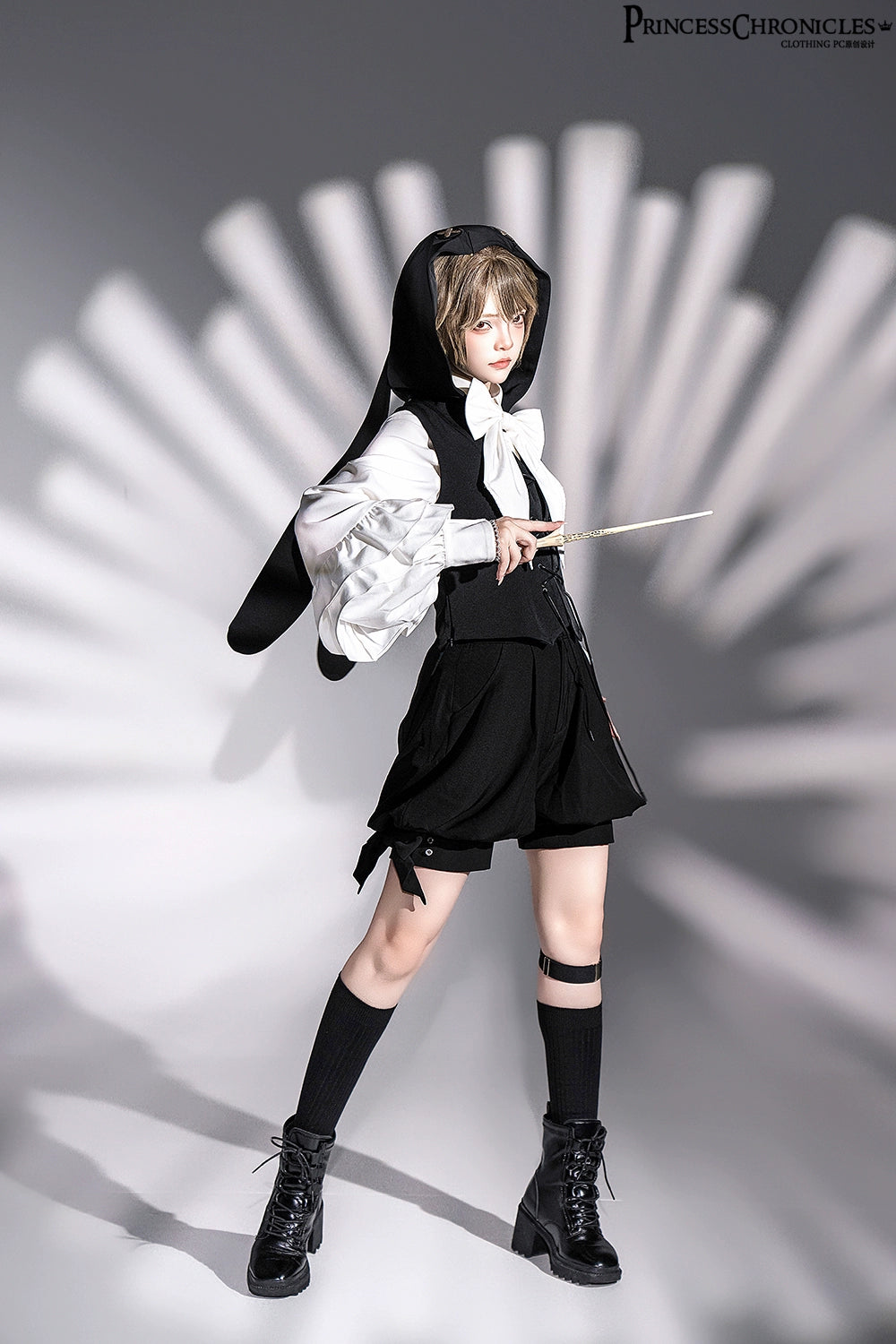 Princess Chronicles - Rabbit Feather - Black Ouji Lolita Vest Shorts Suit Prince Cloak Set
