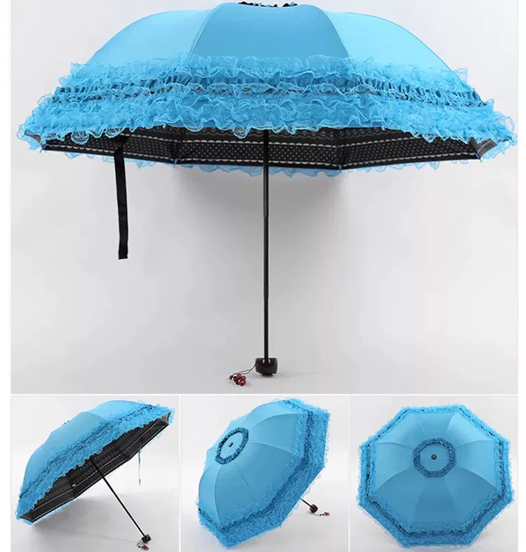 Foldable Lolita Parasol, Floral and Embroidery Detail 45591:855747