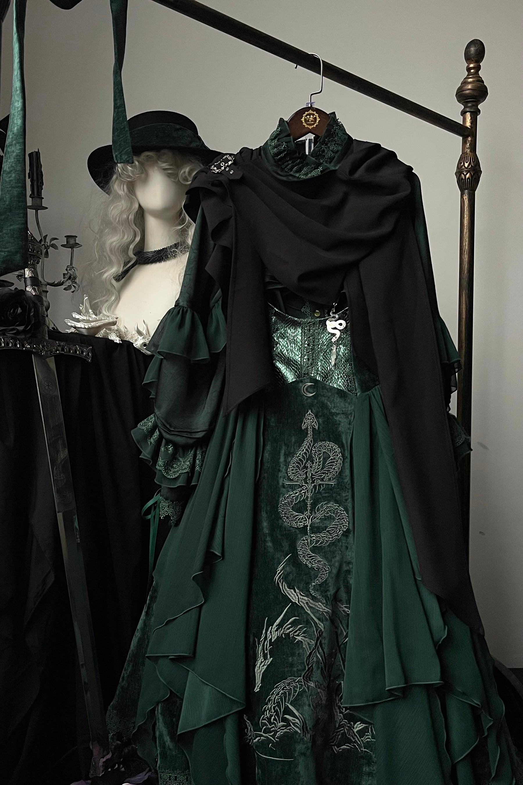 ZJstory~Dragon Bone Cemetery~Gothic Lolita JSK Set with Dragon and Snake Skeleton Embroidery (F L M S) 42699:749807