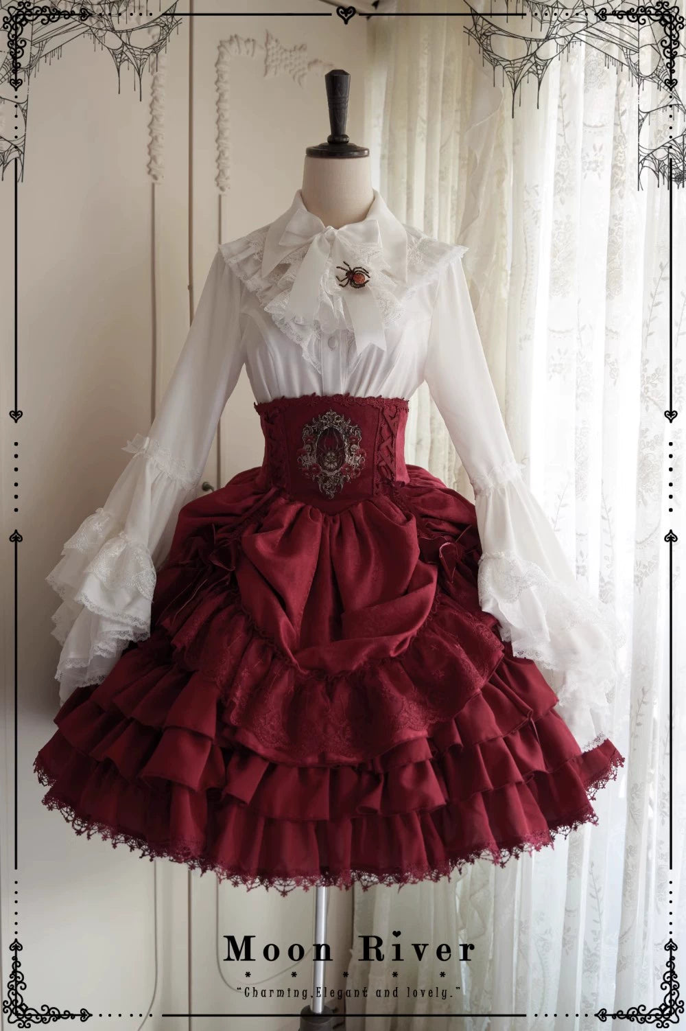 Moon River - Moonlit Spider - Gothic Lolita SK & JSK Dress Outfit Set (Red / L M S) 44232:799409
