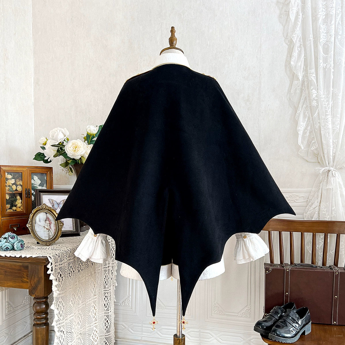 Your Princess - Vampire Youth - Ouji Lolita Bat Shaped Cape Set, Gold Embroidery & Red Accents 44054:795365