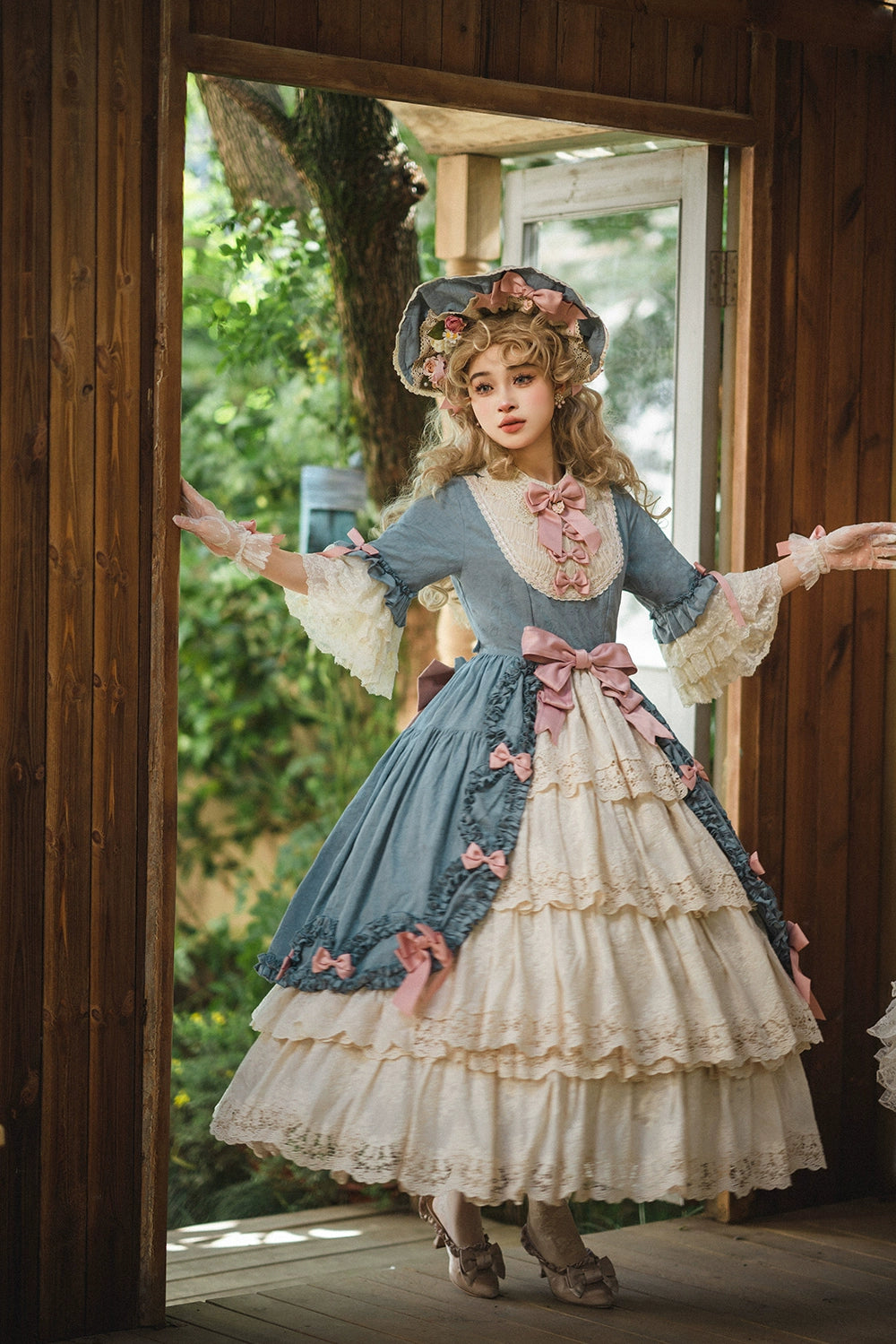Miss Point~Lilyka Garden~Classic Lolita OP Dress Set Elegant Floral Wall Princess Sleeve 38832:606326