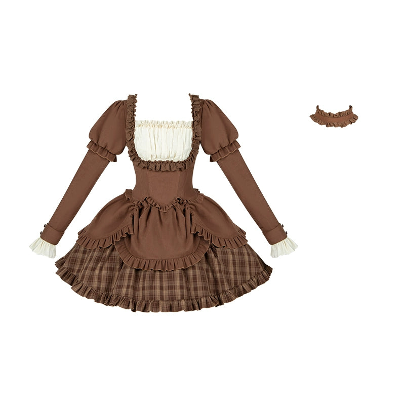 With PUJI - Oak Hymn - Classic Lolita Plaid OP Suit, Side Zipper (L M S) 43924:791269