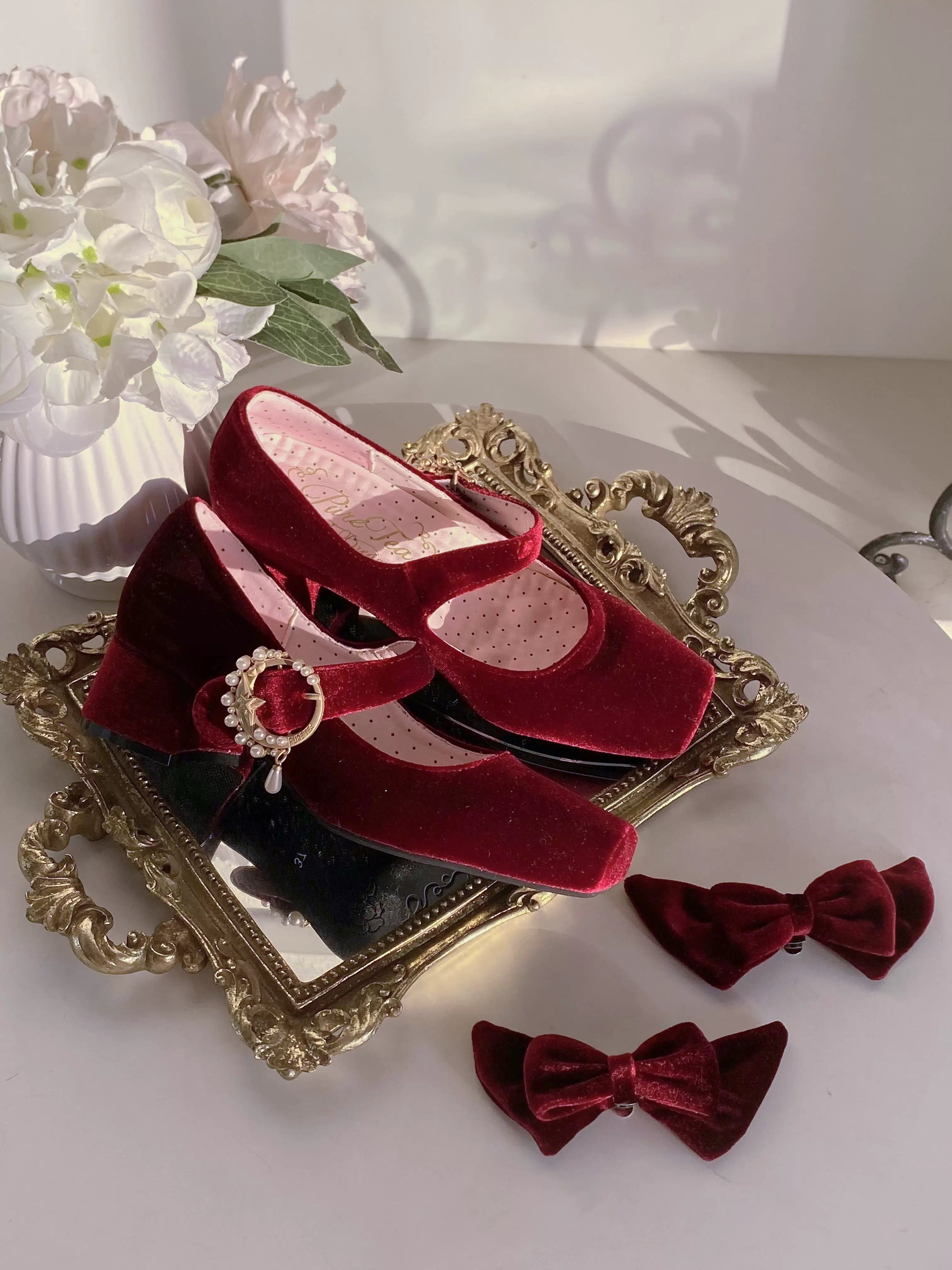 Pure tea for dream~Angel Velvet~Sweet Lolita Shoes Mid-heel Velvet Shoes 32816:394160