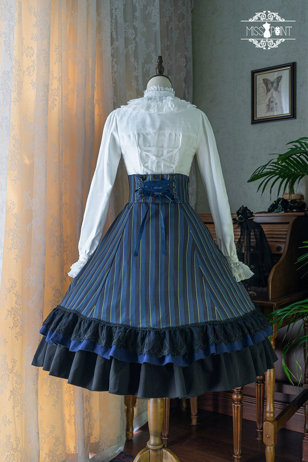 (Buyforme)Miss Point~Customized Lolita Elegant Striped High Waisted Fishbone SK 21544:312690
