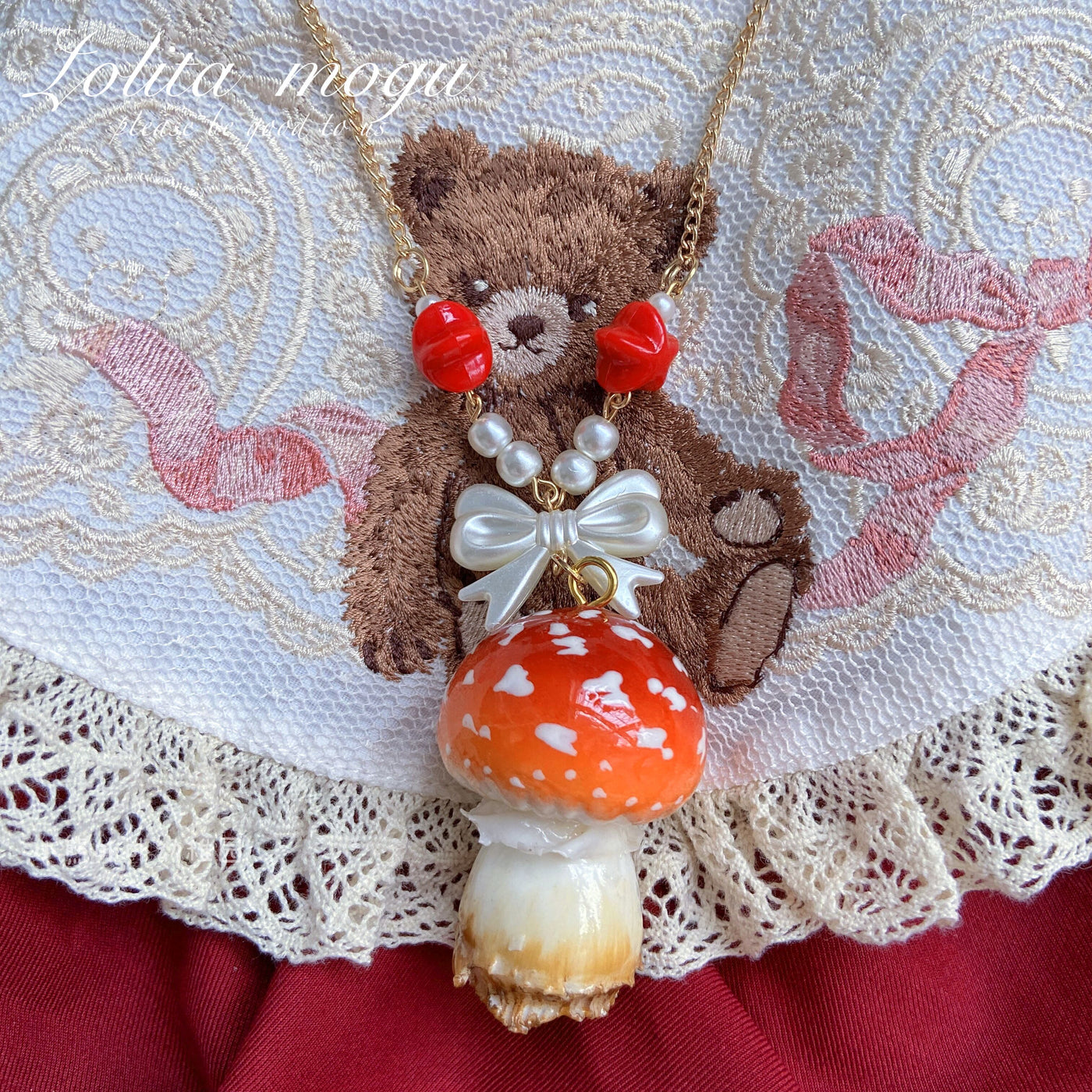 Bear Doll~Handcraft Kawaii Lolita Mushroom Necklace   