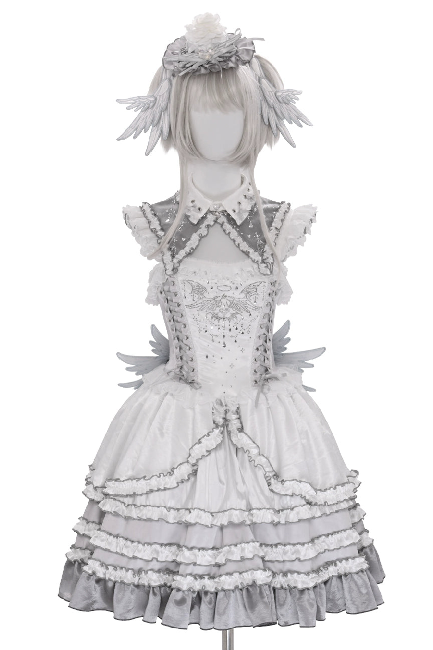 LustrE - Metallic Angel - Silver-white Punk Lolita JSK, Wing and Rhinestone Details 44276:801884