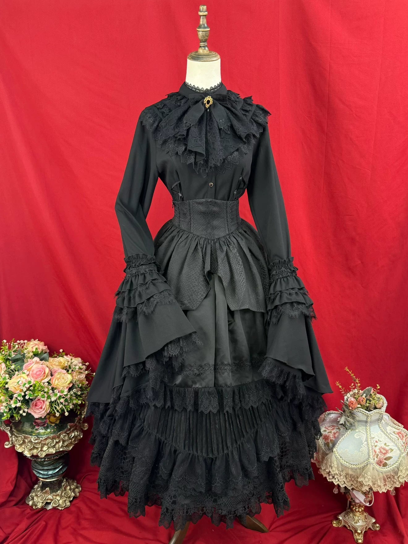 Broken Winged Bat - Gothic Lolita Shirt & SK Set, Bat-wing Shaped Hem 44706:824153