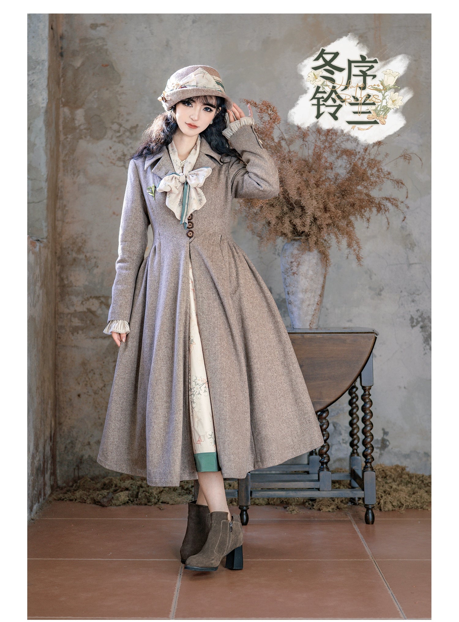 Button Bear - Winter Lily Bell - Classic Lolita Bust-Supporting JSK, Long Waisted Coat 44351:804189