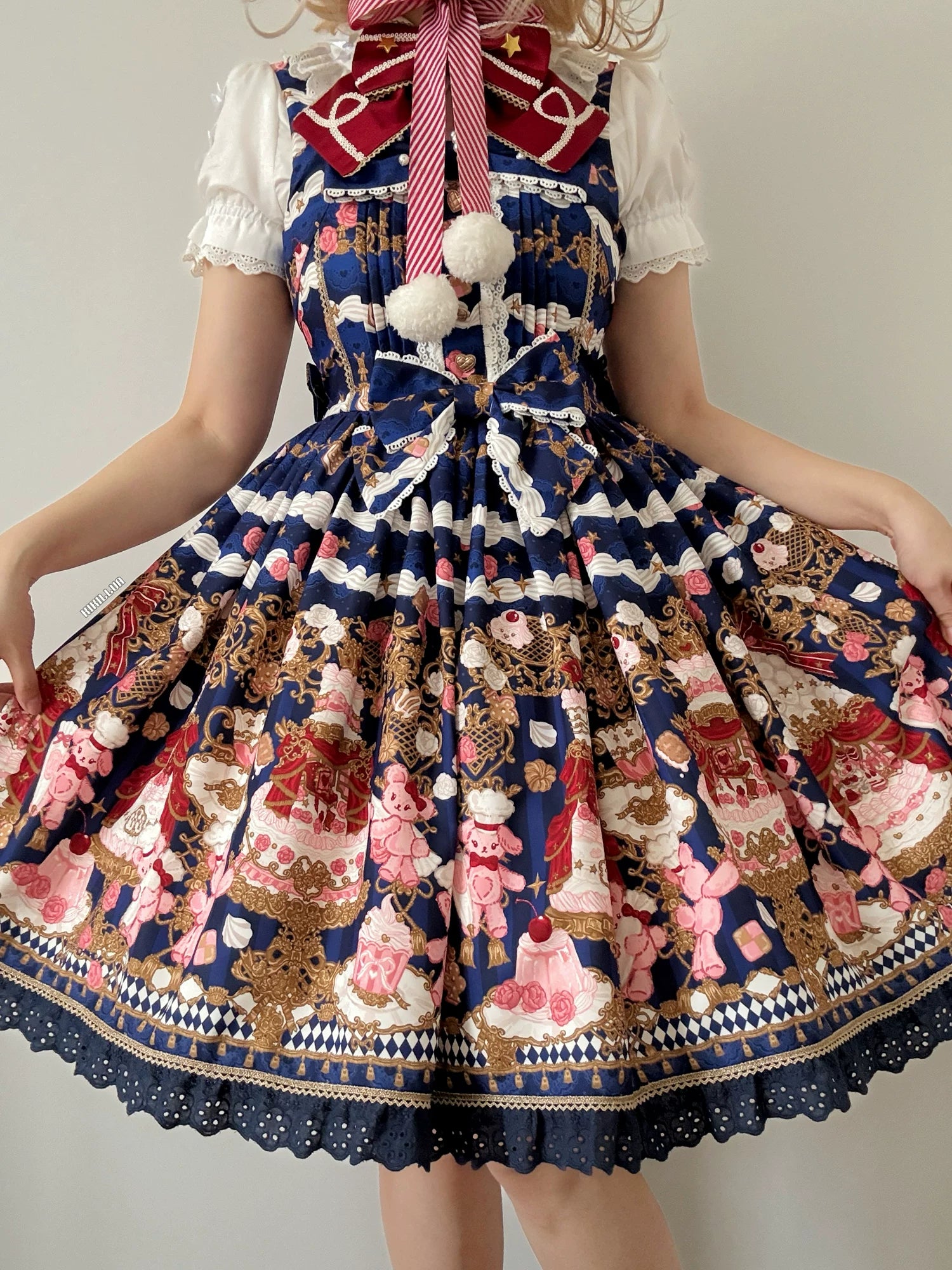 Sugar Festivaly - Kawaii Lolita JSK Dress, Cake & Bear Print 44540:811763
