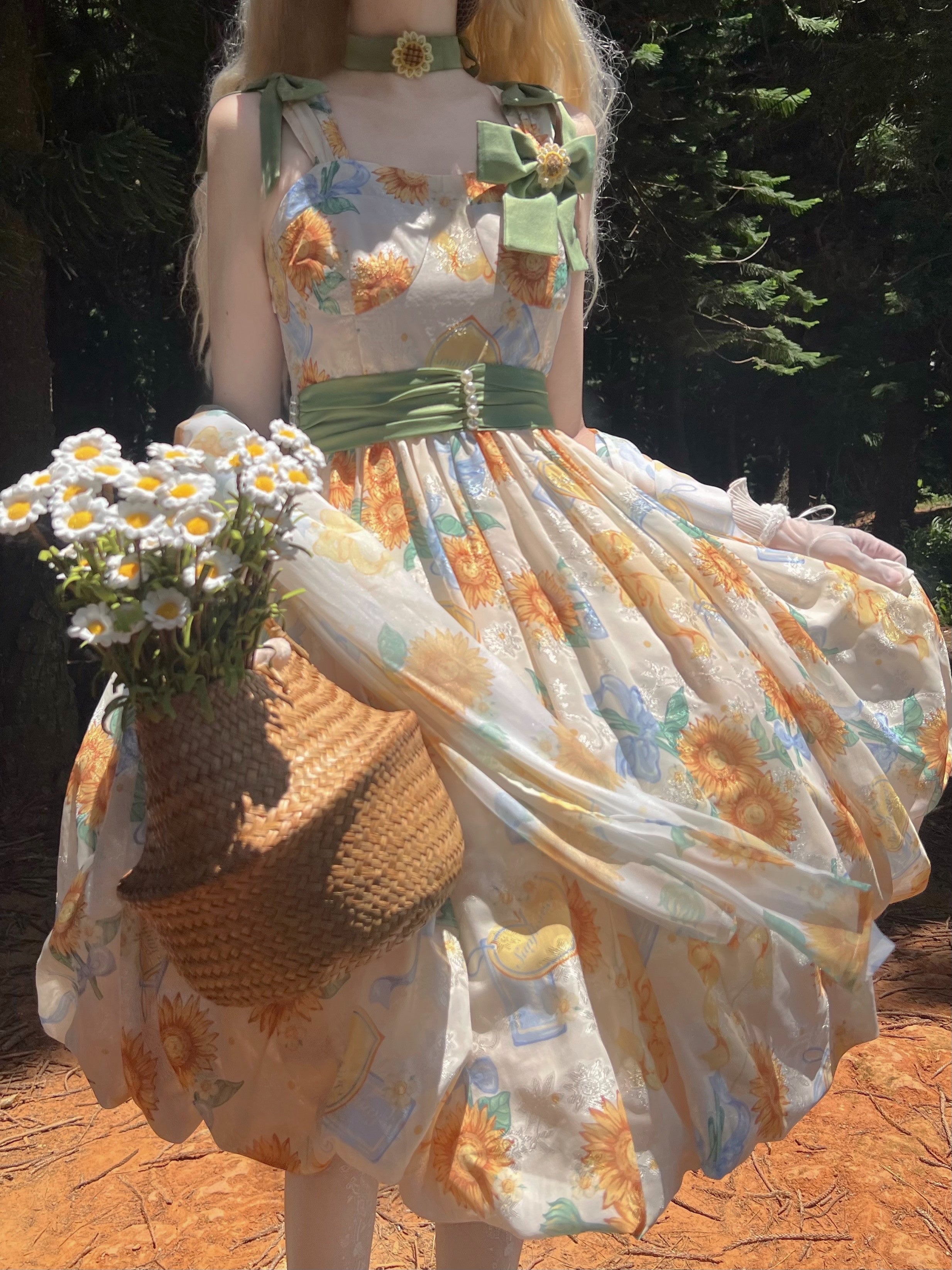 Akiyama Future Studio~Sunflower Print Lolita JSK Dress in Breathable Light Fabric 42790:753468
