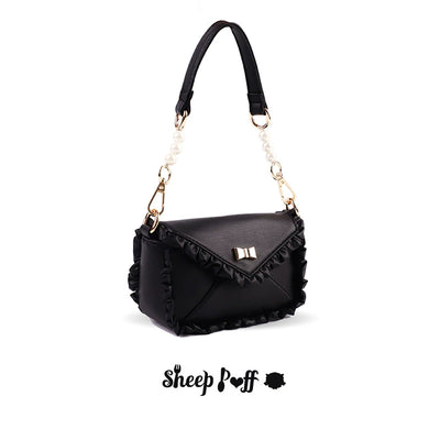Sheep Puff~Love Letter~Sweet Lolita Bow Solid Color Women's Bag black small size  