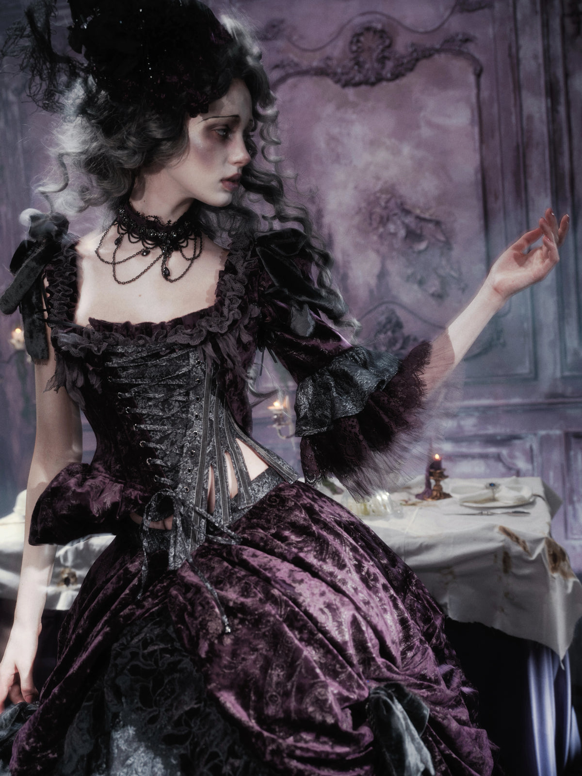 Undead's Gift - Halloween Gothic Corset, Detachable Sleeves 46023:872723