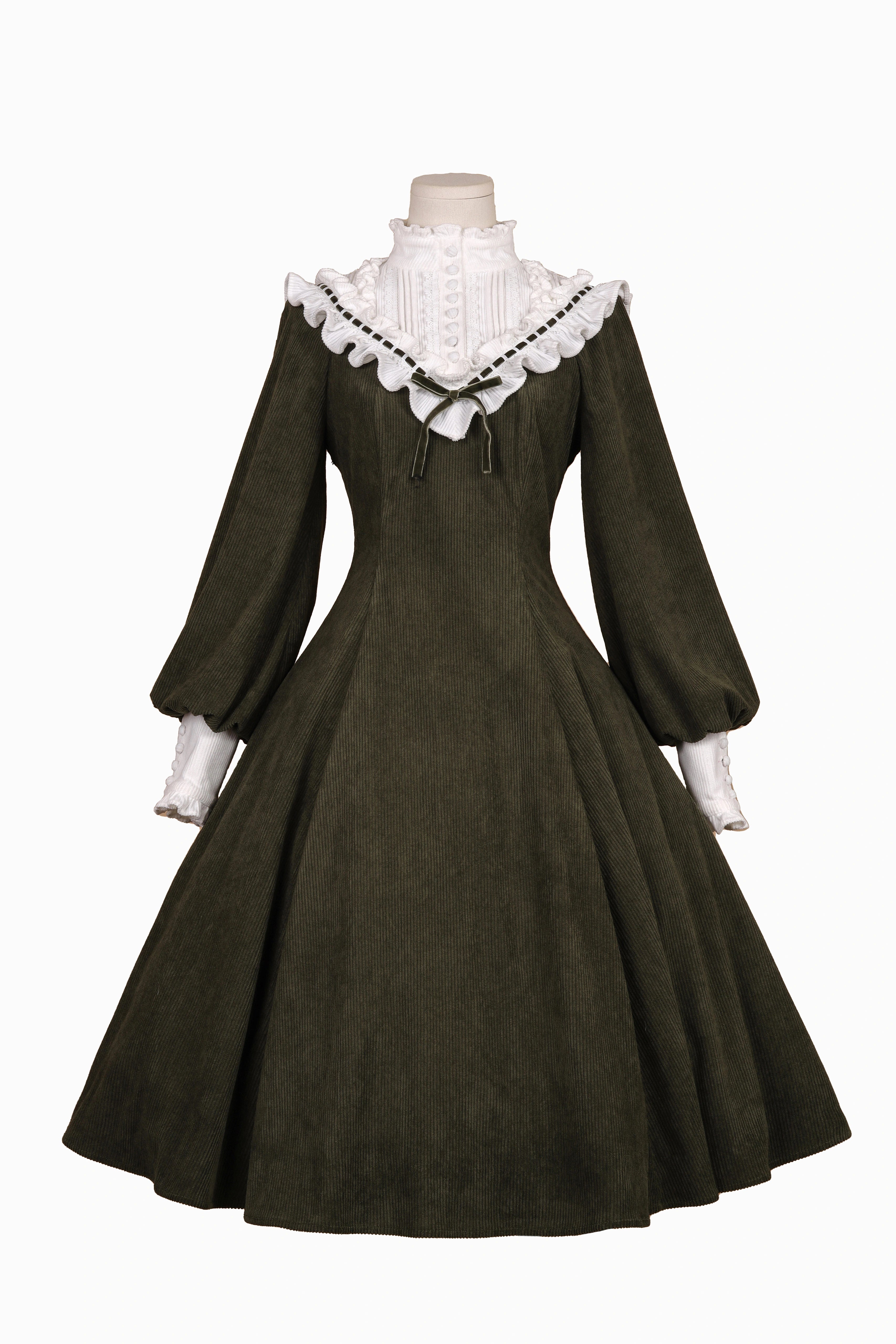 Miaoplus - Winter Birch Forest - Elegant Lolita OP Dress Corduroy Long Sleeve Winter Dress Green S