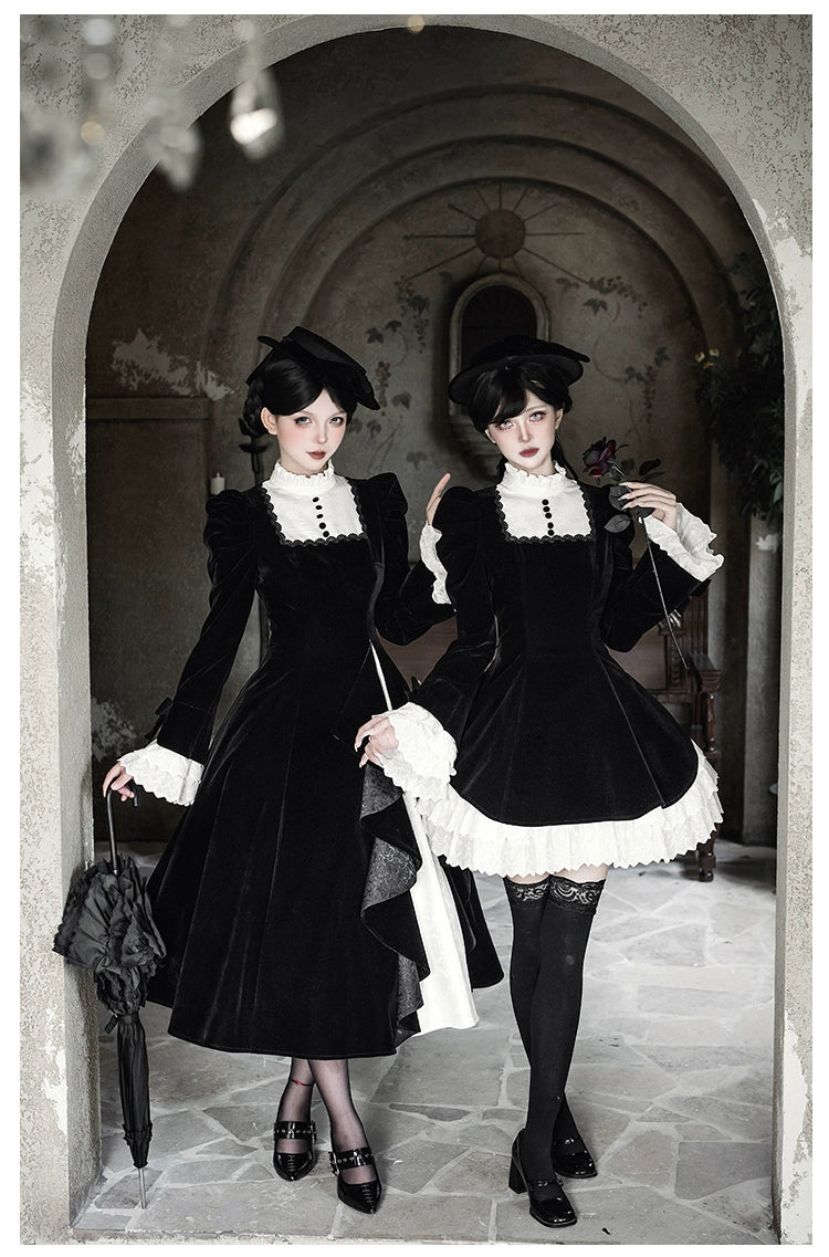 With PUJI - To the Dusk - Classic Lolita Tiered-Skirt OP, Long Irregular Hem 44319:804603