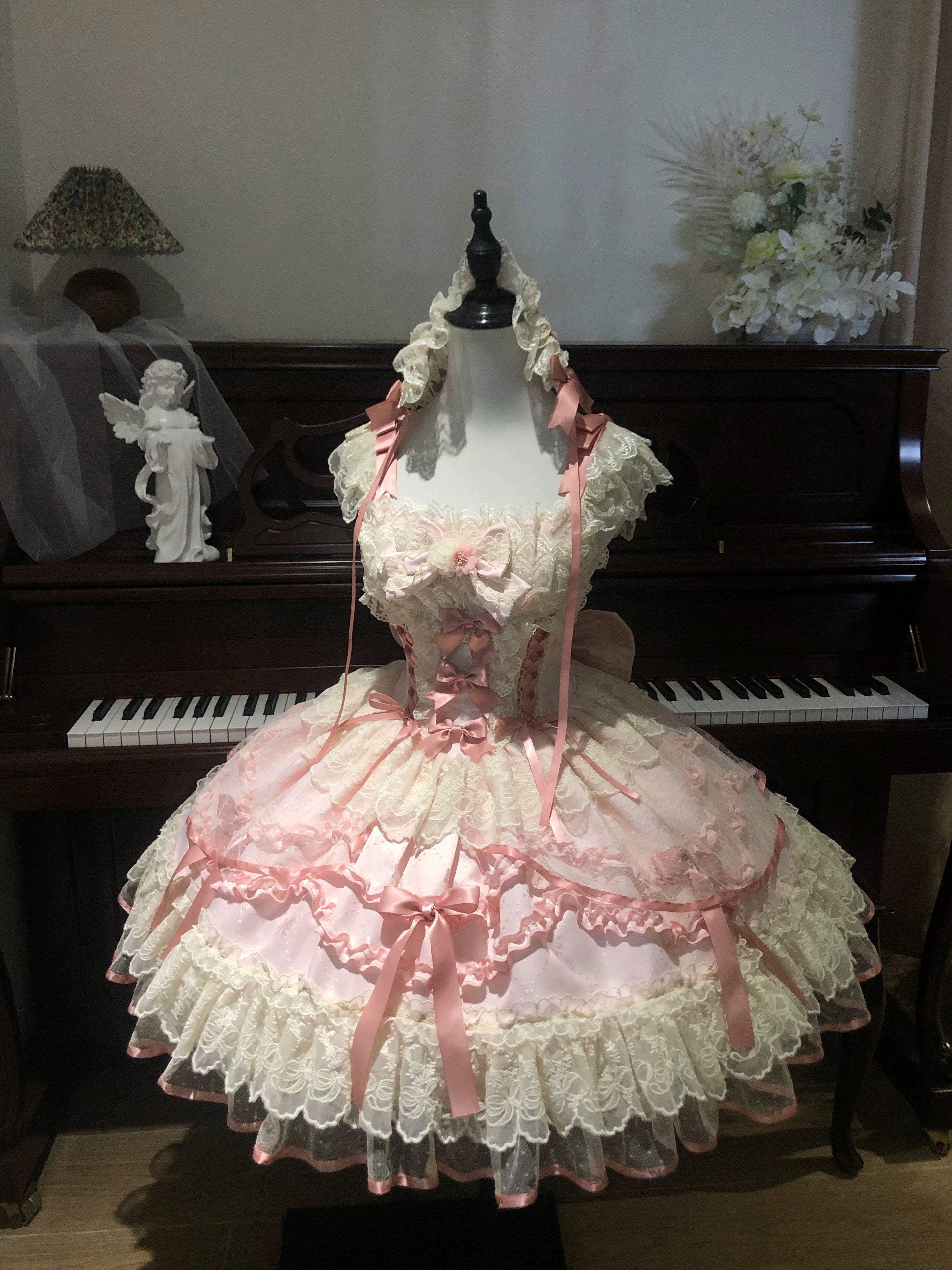 Sugar Girl - Dreamy Butterfly - Ballet-style Sweet Lolita JSK Dress With Large Bow Trailing Pink - JSK + Trailing + Headband S