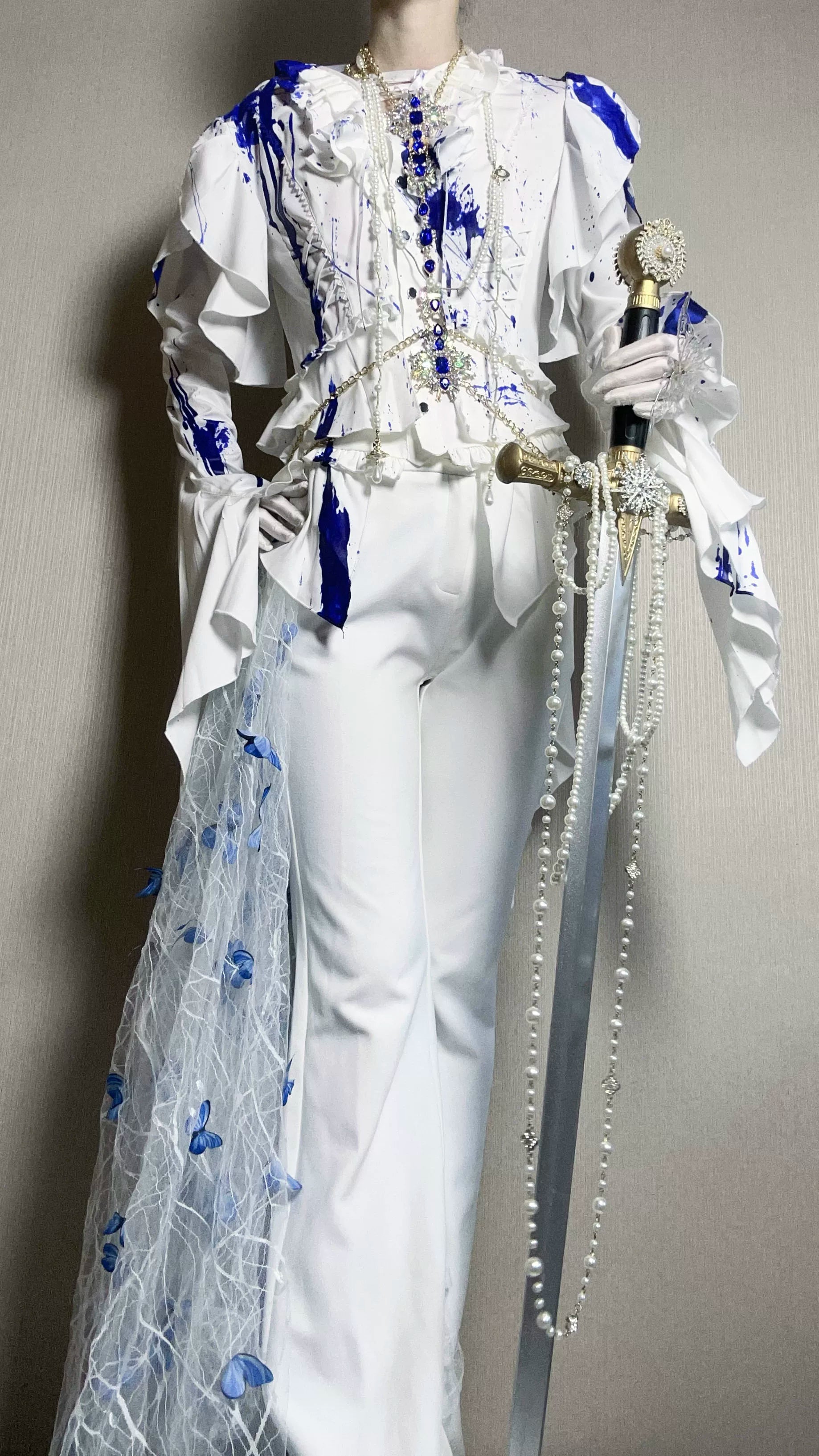 Echo of Deep Sea - Satin Ouji Lolita Trailing Blouse, Solid or Blood Stain Style 45666:857831