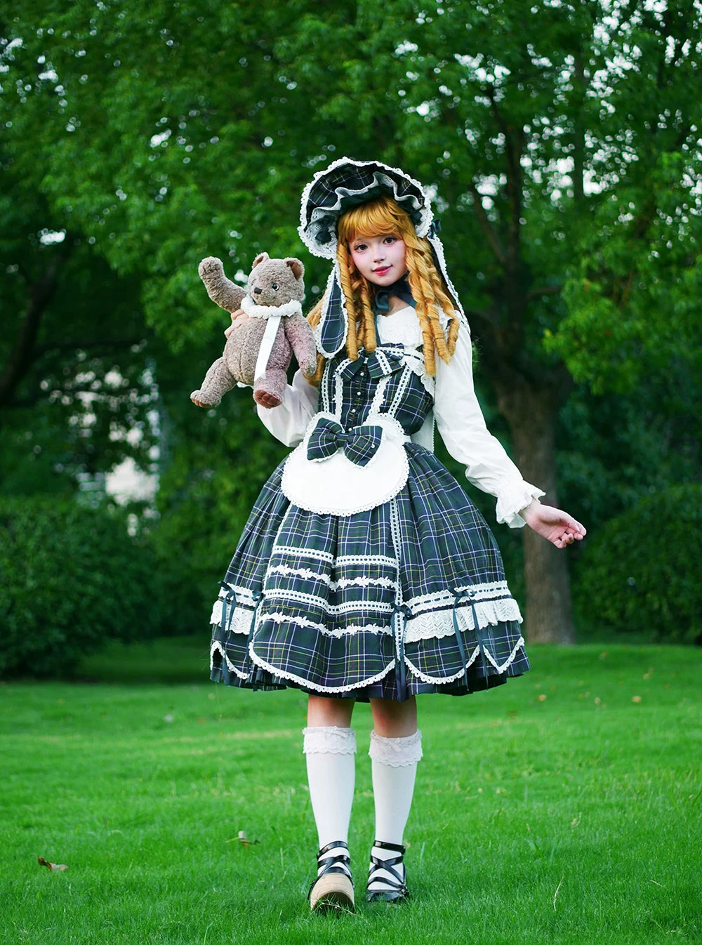 Plaid Petal Bunny - Old School Lolita Plaid JSK Dress, Side Pockets 44674:818475