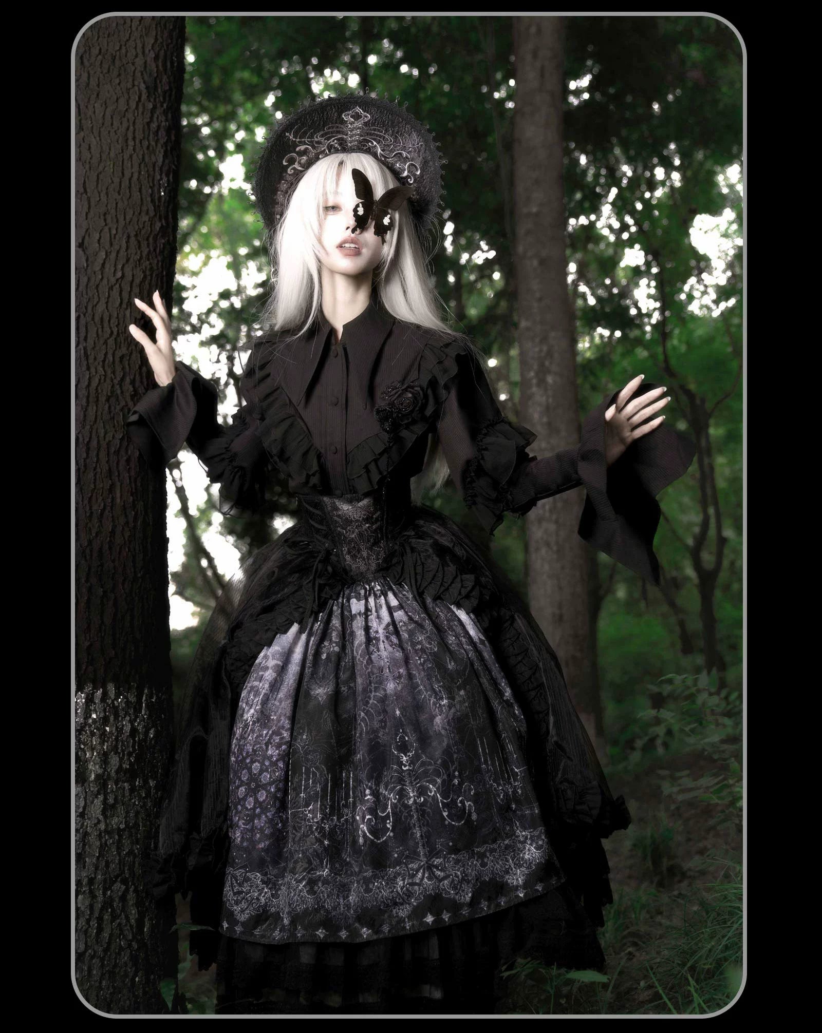 Susin Lolita - Bone-Eroded Butterfly - Gothic Lolita JSK & SK Set 44051:793330