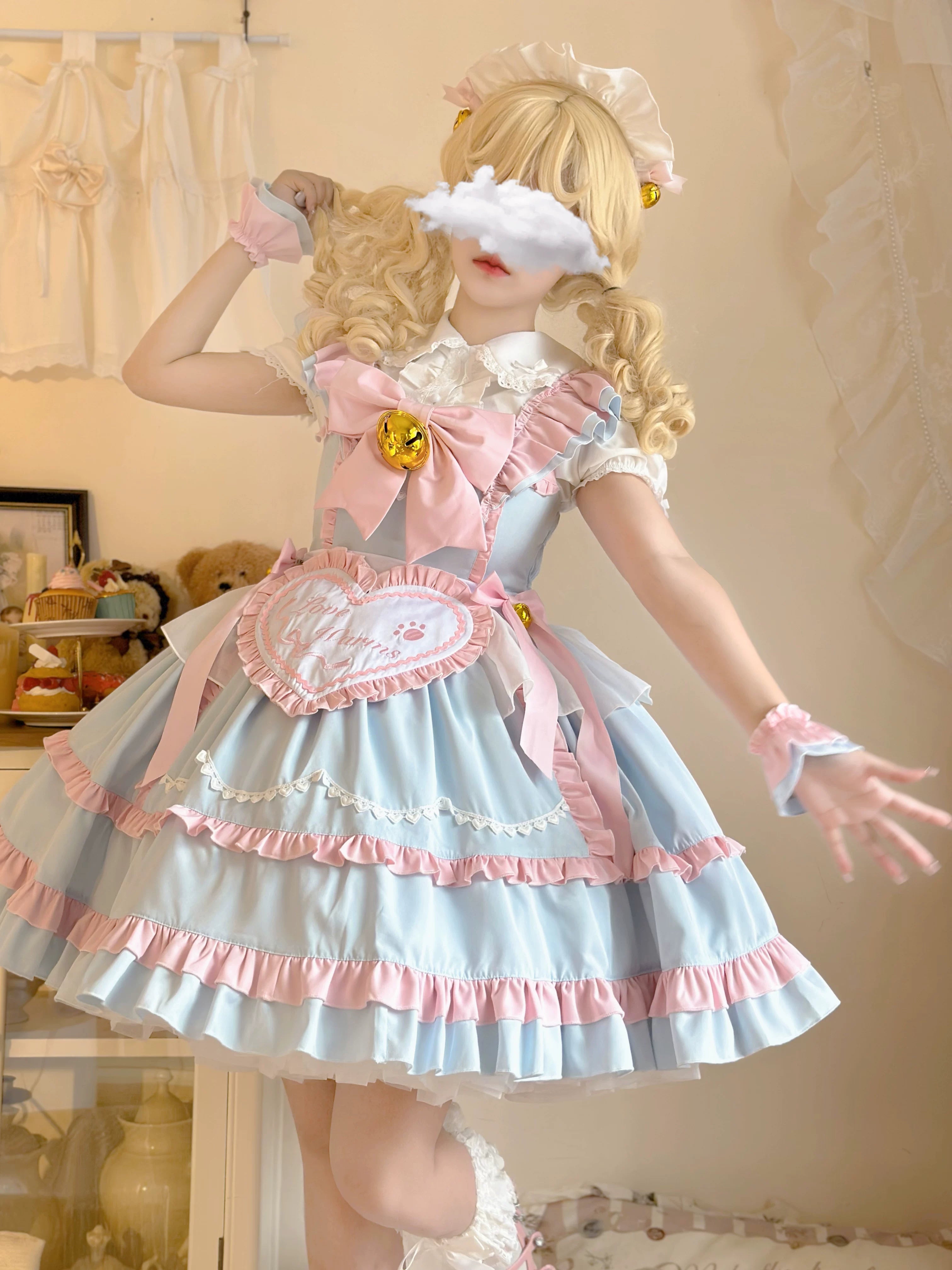 Sweetheart Chef - Sweet Lolita JSK Dress, Bell & Detachable Heart-shaped Apron