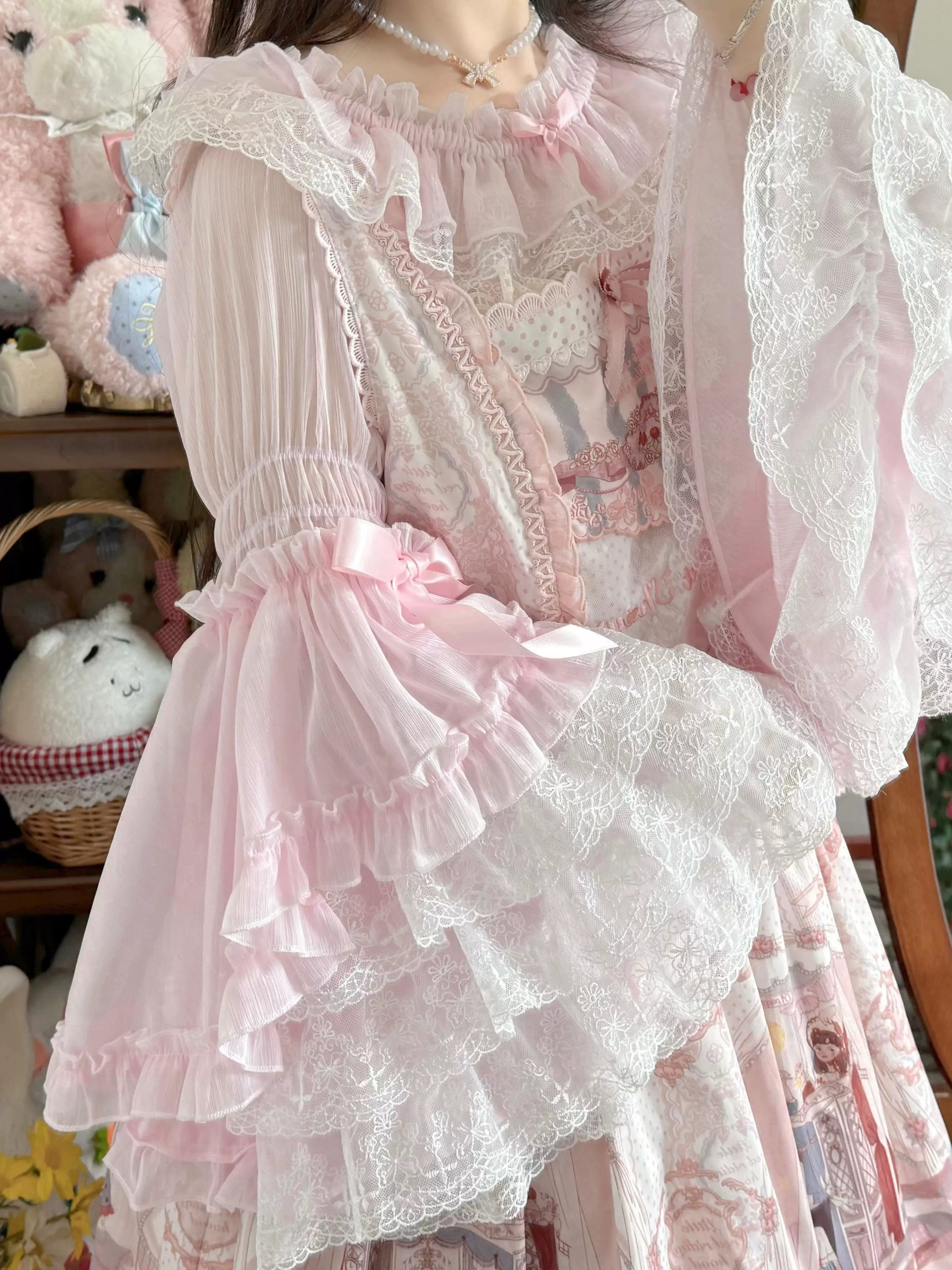 Vintage Lolita Hime Sleeve Blouse, Off-shoulder Design