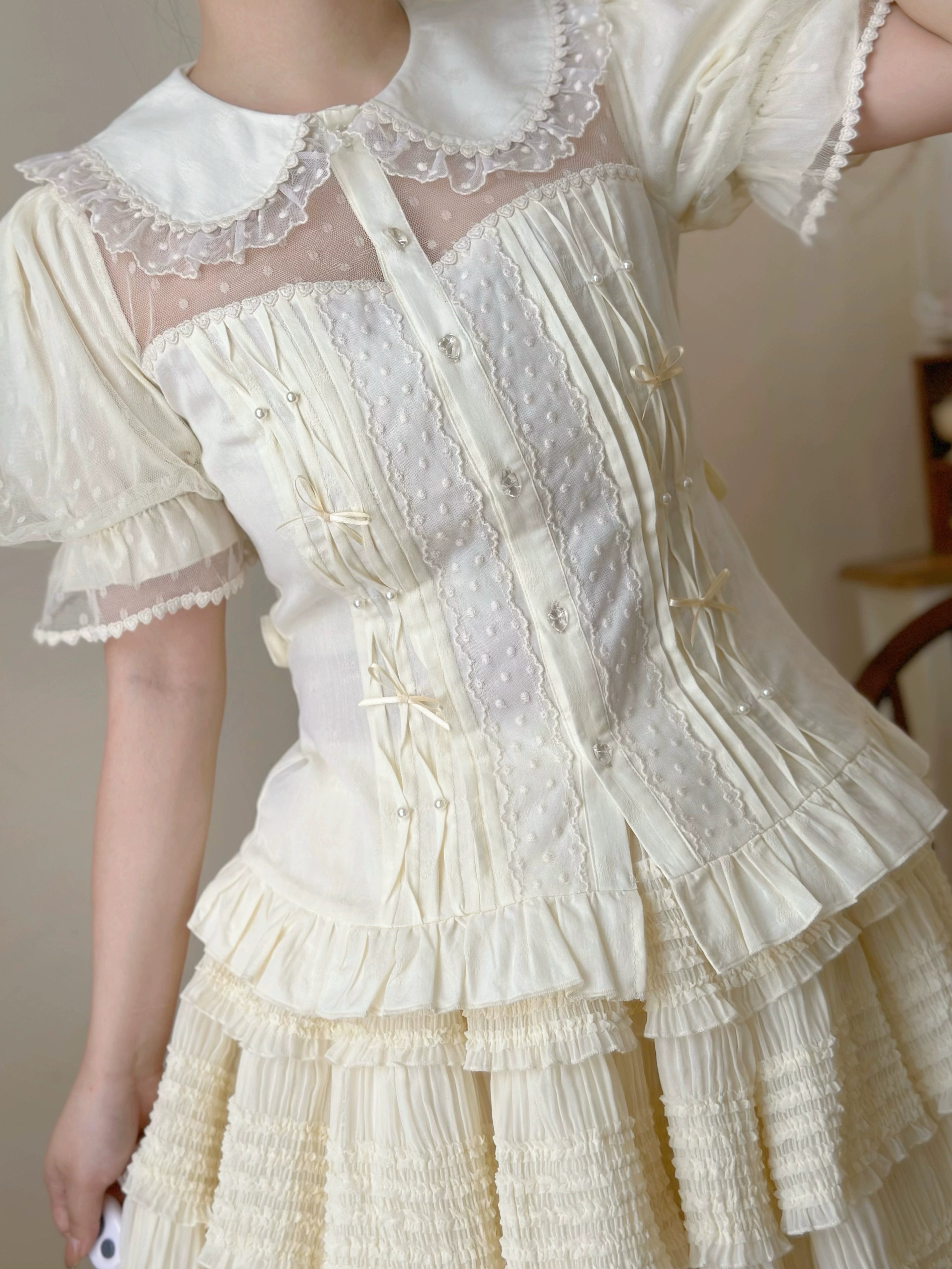 Magic Tea Party - Little Heart - Cotton Lolita Shirt Versatile Puffy Sleeve Blouse