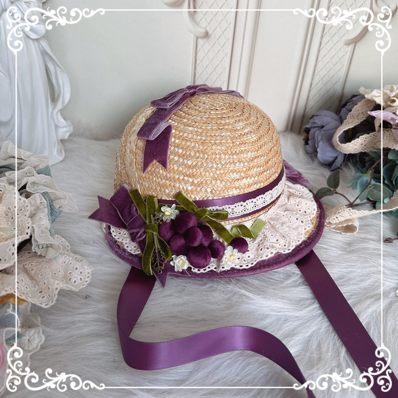 Chestnut Lolita - Louvre Vineyard Accessory Hairband Retro Lolita KC bonnet straw hat